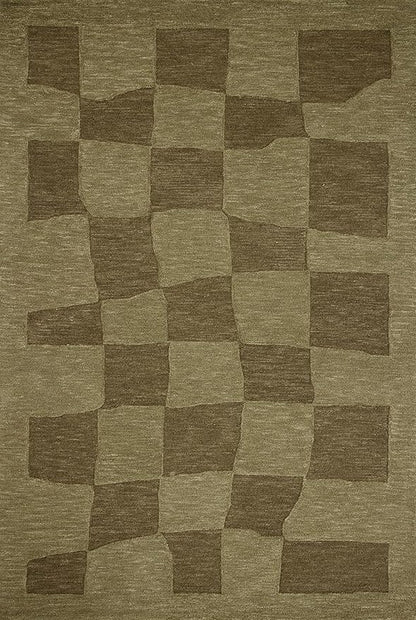 Loloi Leanne Ford Craven Collection CVN-03 Green/Olive 5'-0" x 7'-6" Area Rug Checkered, Patterned, Neutral, Living Room, Bedroom, Dining Room