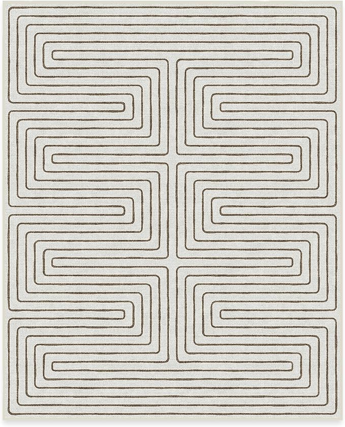 RUGGABLE x Jonathan Adler Machine Washable Modern Area Rug – Labyrinth Camel/Ivory 8x10, Stain-Resistant, Non-Slip – Large Rugs for Living Room, Bedroom, Hallway, Entryway & Office–with Cushioned Pad