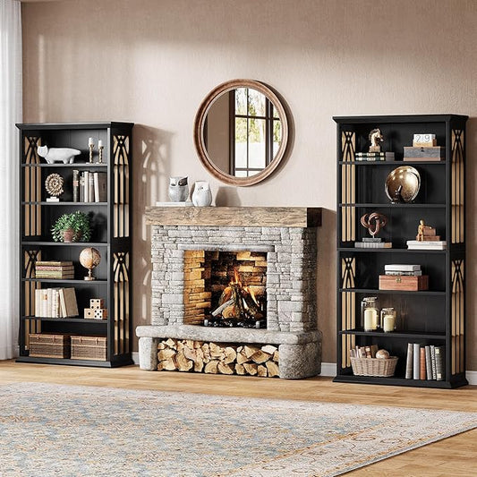 Tribesigns 6-Tier Bookshelf, 75-Inch Tall Bookcase, Large Bookshelves and Bookcases Freestanding Display Shelves, Wood Book Shelf for Living Room, Home Office, Bedroom, Black (2Packs)