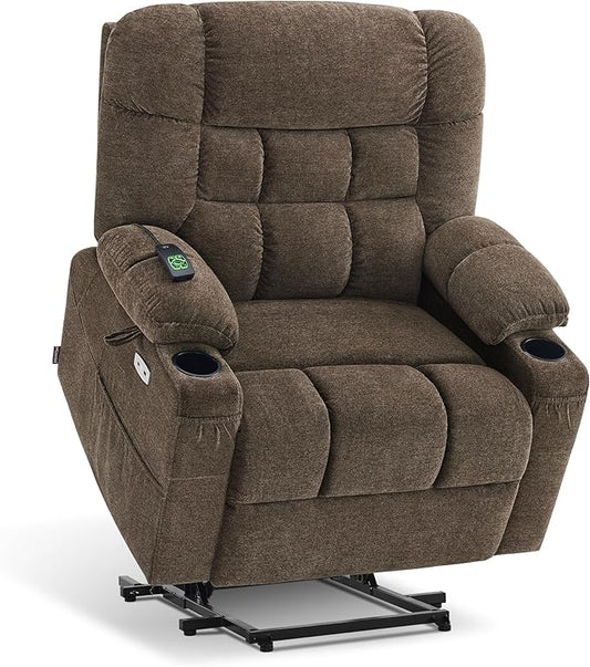 MCombo Dual Motor Power Lift Recliner Chair with Massage and Dual Heating for Elderly, Lay-Flat for Sleeping, Extra Wide for Big and Tall, Fabric R7070 (Coffee)