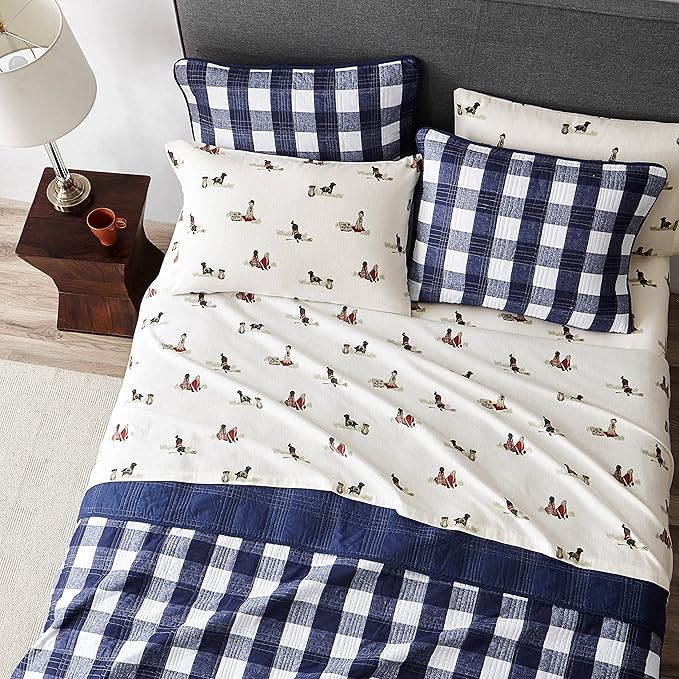 Eddie Bauer - Flannel Sheets Twin Size, Anti-Pilling & Wrinkle Resistant Cotton, Touchably Soft for All-Season Comfort - Bed Sheets with Matching Pillowcases & Fitted Sheet (Retriever Adventure Ivory)