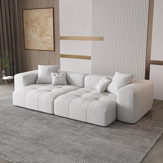 WJShome Modular Sectional Sofa,140inch Cloud Couch Deep Seat Sectional Couches for Living Room,Modern Linen Upholstered Loveseat Couch with Pillow for Home,White