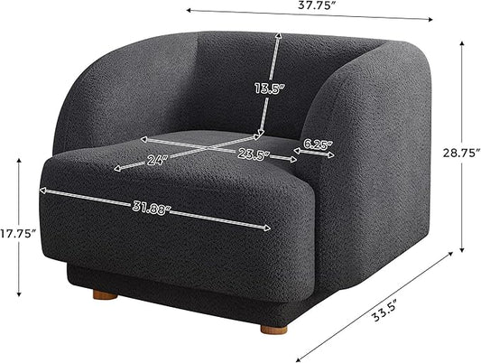 VANOMi Oversized Living Room Chair, Modern Comfy Accent Barrel Chairs, Single Sofa Chair with Wood Legs, Upholstered Armchair for Bedroom, Office, Waiting Room (Dark Gray)