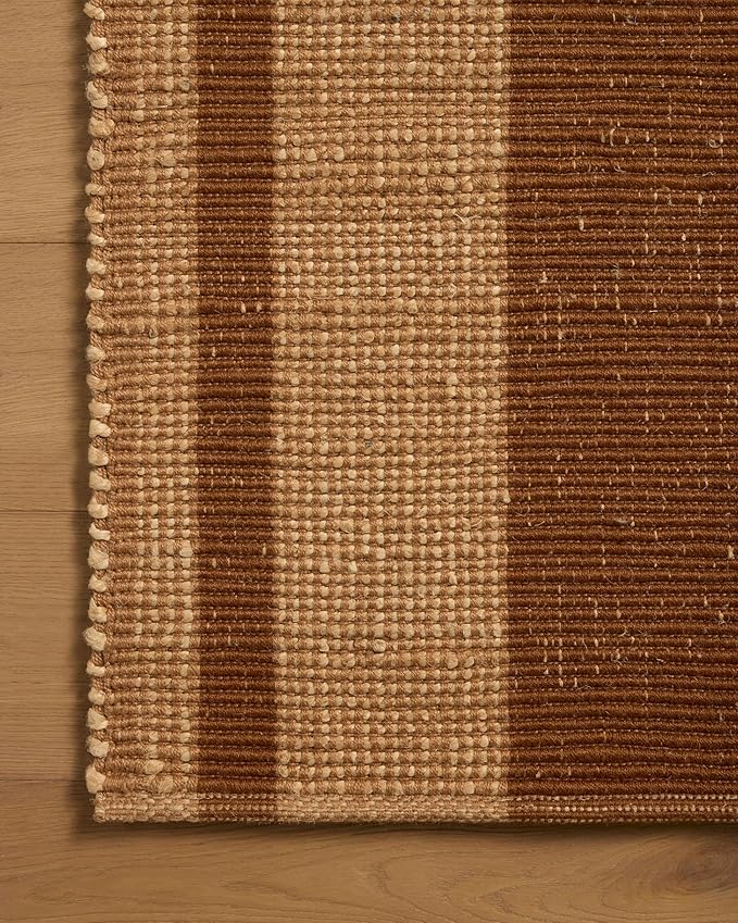 Loloi Leanne Ford Weatherstaff Collection WTS-04 Cinnamon/Natural 9'-3" x 13' Area Rug Jute, Striped, Neutral, Living Room, Bedroom, Dining Room