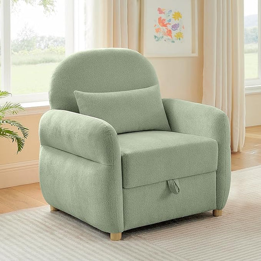 33.5" Mordern Accent Chairs,Reading Chair with Storage,Single Sofa in Chenille Fabric for Living Room, Bedroom and Compact Spaces. (Green)