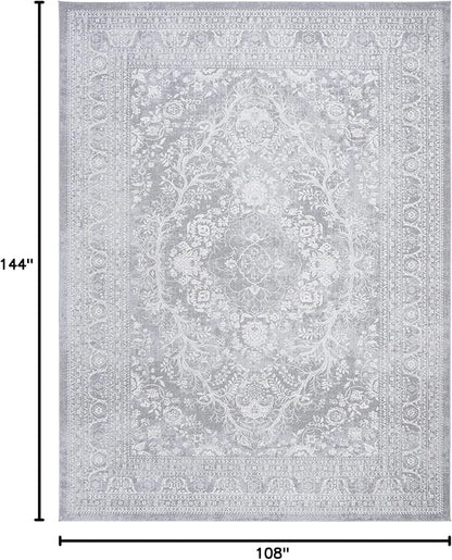 SAFAVIEH Area Rug 9x12 - Reflection Collection - Large - Light Grey & Cream, Non-Shedding & Easy Cleaning, Ideal for Living Room, Bedroom, Dining Space (RFT668G)