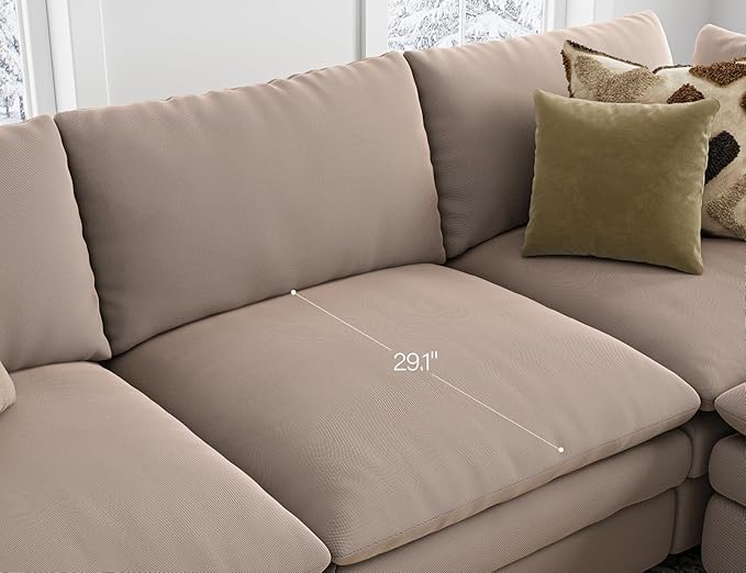 Txtin's Cloud Couches for Living Room L Shaped Sectional Couch with Ottoman Deep Plush 4 Seats Sofa Modern Sofa for Apartment Brown