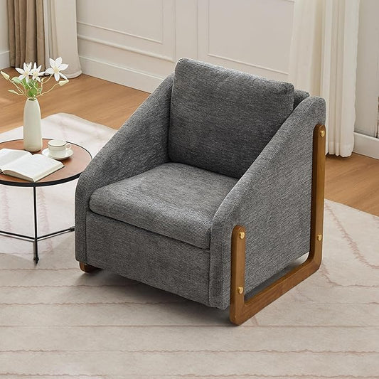 Modern Upholstered Armchair with Wooden Frame, 29" W x 29" D x 29" H, Light Gray Chenille Fabric, Living Room Accent Chair (Grey)