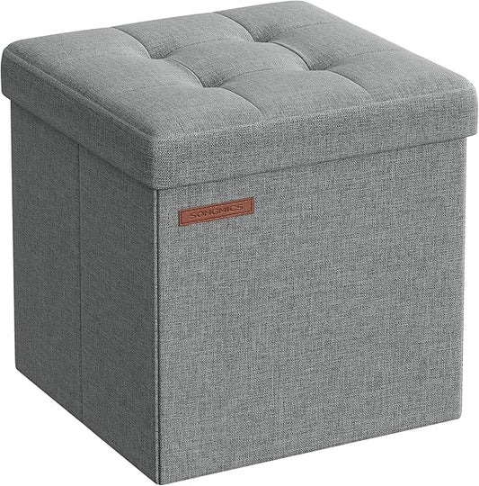 SONGMICS Storage Ottoman, Foldable Small Ottoman Foot Rest, 11.8 Inches Foot Stool, Cube Ottoman with Storage, Load up to 286 lb, for Living Room, Bedroom, Dorm, Light Gray ULSF028G02