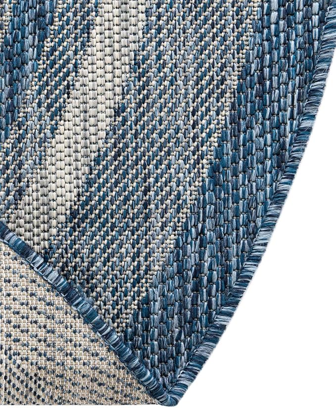 Unique Loom Outdoor Border Collection Area Rug - Soft Border (3' 1" x 6' 1" Hearth, Blue/ Ivory)