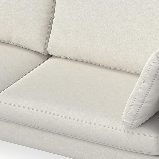 SIMPLIHOME Ava Sofa in 100% Recycled Polyester Tightly Woven Performance Fabric, Cream, 90-inches Wide, Handcrafted Mid-Century Modern Style Sofa for Living Room or Couch for Family Room