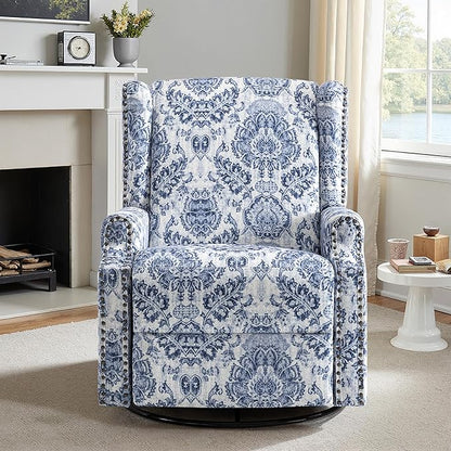Lumibee Recliner Chair, 360° Swivel Rocker Recliner Chair with Footrest High Back, Comfy Upholstered Glider Rocking Chair for Living Room Bedroom (Navy)