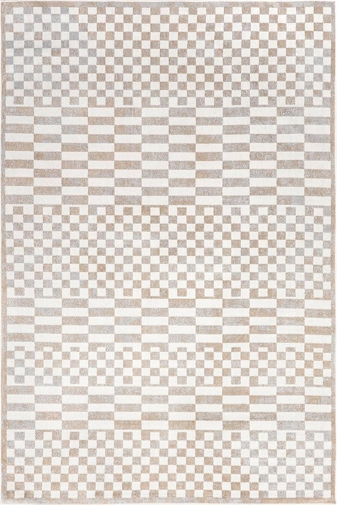 nuLOOM 6' Square Machine Washable Stain-Resistant Area Rug Medium Profile for Living Room, Bedroom, and Dining Room, Nikita Beige