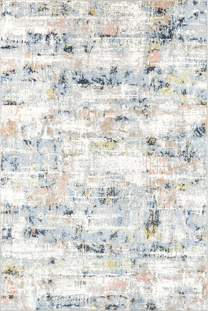nuLOOM Aaliyah Abstract 8'10" x 12' Machine Washable Area Rug for Living Room Bedroom Dining Room Kitchen, Blue Multicolor/Ivory