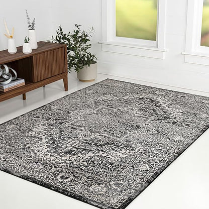 JONATHAN Y Vintage Medallion Indoor Area Rug Black 8X10, Modern Boho for Living Room, Bedroom, Kitchen, Office, Easy-Cleaning, High Traffic, Pet-Friendly, Non-Shedding MDP100D-8