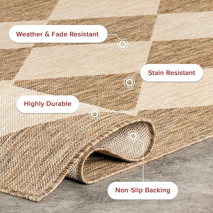nuLOOM Outdoor Performance Collection Sabina Brown/Ivory, 2' x 8', Soft and Cozy, High Traffic, Stain Resistant, Easy Clean, Durable Runner for Indoor/Outdoor Patio, Deck, Porch, Garden, Courtyard
