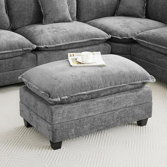 35‘’ Modern Chenille Cloud Sofa Ottoman,Rectangle Ottoman for Modular Sectional Sofa, Grey