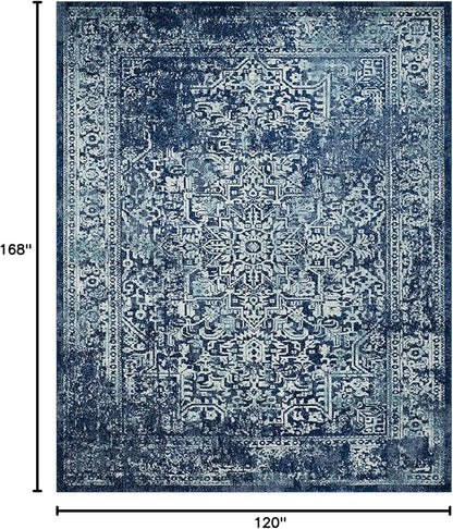 SAFAVIEH Area Rug 10x14 - Evoke Collection - Large - Navy & Ivory, Distressed Design, Non-Shedding & Easy to Clean, Ideal for Living Room, Bedroom, Dining Space (EVK256A)