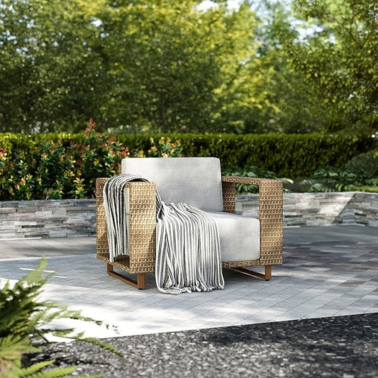 HERA'S HOUSE Patio Furniture, Outdoor Rattan Wicker Armchair, All Weather Patio Conversation Set with 5.3" Widened Armrest, 10" Ultra Thick Comfy Sponge Cushion, Patio Couch for Garden Backyard