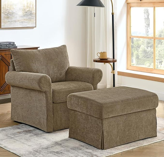 35.82" Accent Chair with Ottoman Upholstered Living Room Chairs for Reading Chair with Chaise Lounge Chairs Indoor, Comfortable Armchair for Bedroom (Brown, 35.82")