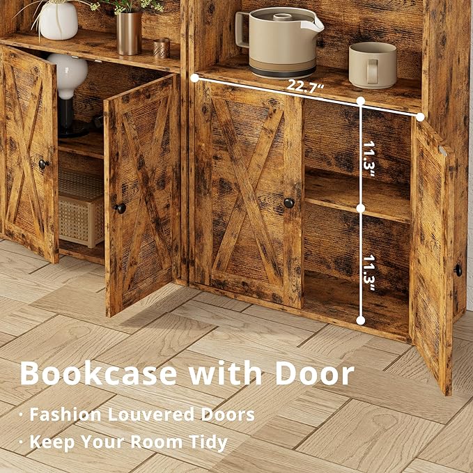 IRONCK Industrial Bookshelves and Bookcases with Doors 11.8 in Depth Floor Standing 5 Shelf Display Storage Shelves Bookcase Home Decor Furniture for Home, Office, Living Room, Bedroom