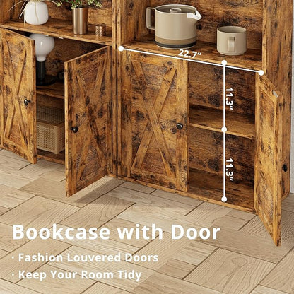 IRONCK Industrial Bookshelves and Bookcases with Doors 11.8 in Depth Floor Standing 5 Shelf Display Storage Shelves Bookcase Home Decor Furniture for Home, Office, Living Room, Bedroom