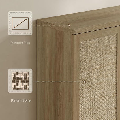 SICOTAS Rattan Shoe Storage Cabinet - Modular Shoe Cabinets with Door Tall Large Shoe Cabinet Storage for Entryway - 31.2" Wide Modular Cabinet for Hallway, Living Room