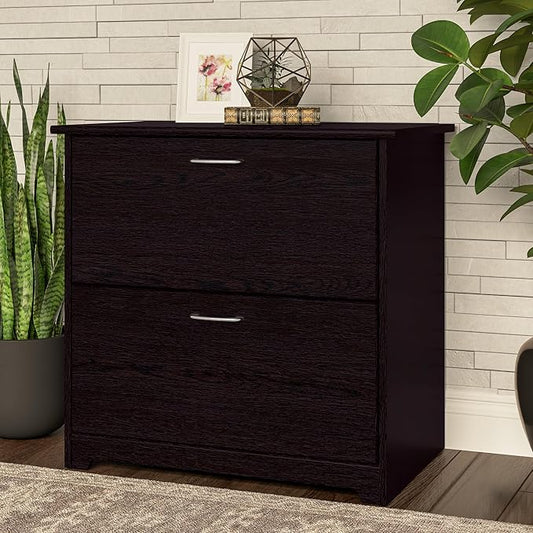 Bush Furniture Lateral File Cabinet - Cabot Collection 2 Drawer File Cabinet with Chrome Hardware | Elegant Filing Cabinet for Home Office, Letters, Legal and A4 Files | Espresso Oak