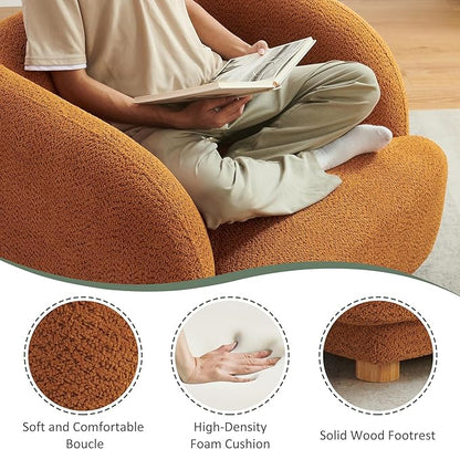 VANOMi Oversized Living Room Chair, Modern Comfy Accent Barrel Chairs, Single Sofa Chair with Wood Legs, Upholstered Armchair for Bedroom, Office, Waiting Room (Curry)