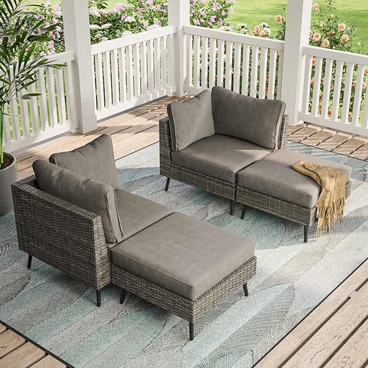 LAUSAINT HOME Outdoor Patio Furniture, 4 Piece Outdoor Sectional Sofa PE Rattan Wicker Patio Conversation Sets, All Weather Patio Furniture Set with Thick Cushions for Garden, Backyard(Grey)