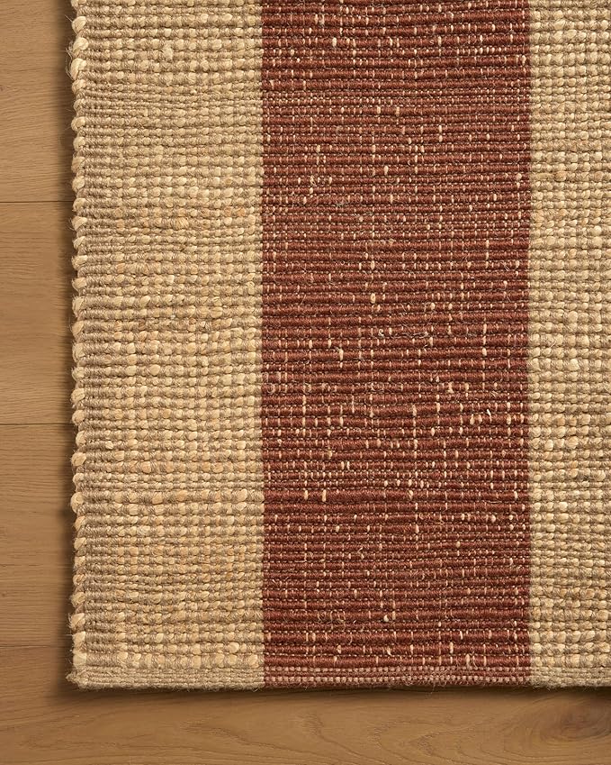 Loloi Leanne Ford Weatherstaff Collection WTS-02 Natural/Brick 2'-6" x 7'-6" Runner Rug Jute, Striped, Neutral, Hallway, Kitchen, Mudroom, and Bathroom
