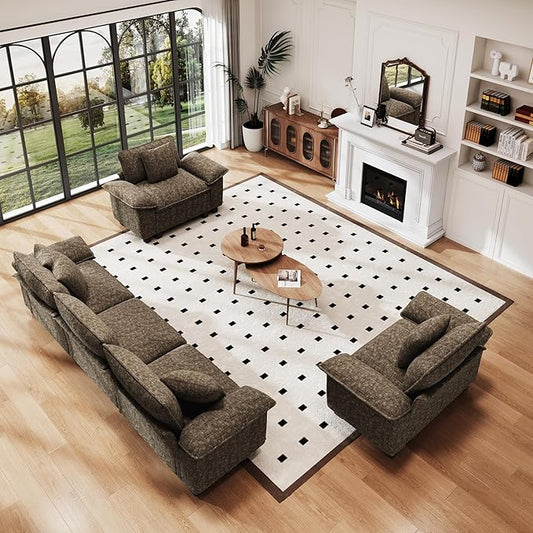 PHI VILLA Cloud Modular Couches Sets, 3 Pieces Large Sectional Sofa Set with Single Sofa, 5-Seater Upholstered Couch for Living Room, Chenille Fabric, Taupe