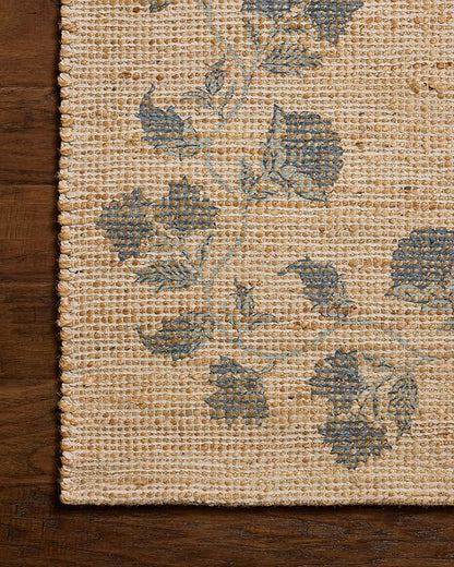 Loloi Chris Loves Julia Rue Collection RUE-05 Natural/Denim 3'-6" x 5'-6" Accent Rug Jute Neutral Floral Living Room Bedroom Rug