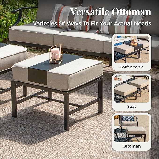 Patio Furniture Set 5 pcs, Outdoor Patio Furniture, 3-Seat Sofa, 2 Single Chairs, 2 Ottomans and 5.75" Extra Thick Cushion, Patio Conversation Set for Garden Backyard Deck,Beige