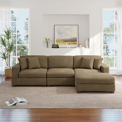 Modular Sectional Couches for Living Room, 118" Modern Upholstered Sofa Couche with Ottoman for Living Room Bedroom, Camel