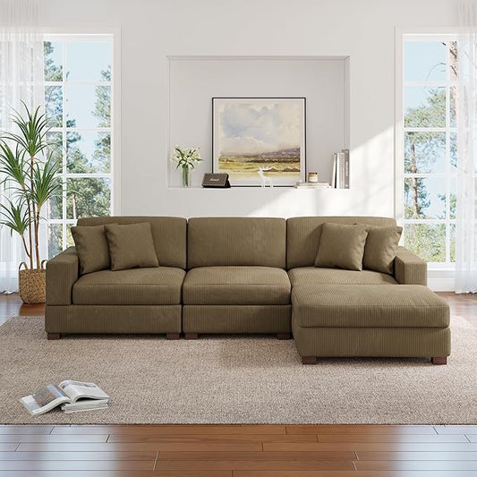 Modular Sectional Couches for Living Room, 118" Modern Upholstered Sofa Couche with Ottoman for Living Room Bedroom, Camel