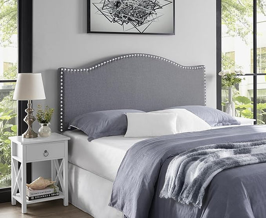 Naomi Home Catalina Queen Headboard – Adjustable Linen Upholstered Tufted Panel with 12 Height Settings, Wall-Mount or Bed Frame Mount, Sturdy Wood Frame, Nailhead Trim – Light Gray