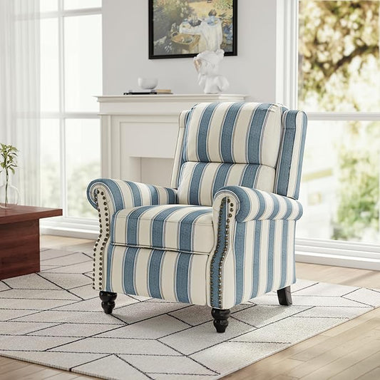 Recliner Chair, Modern Pushback Armchair with Adjustable Backrest & Footrest for Bedroom, Living Room -Navy Blue Stripe,Set of 1