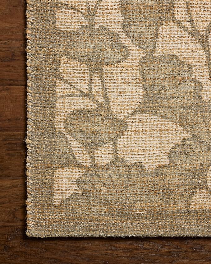 Loloi Chris Loves Julia Rue Collection RUE-02 Olive/Sage 5'-0" x 7'-6" Area Rug Jute Neutral Floral Living Room Bedroom Rug