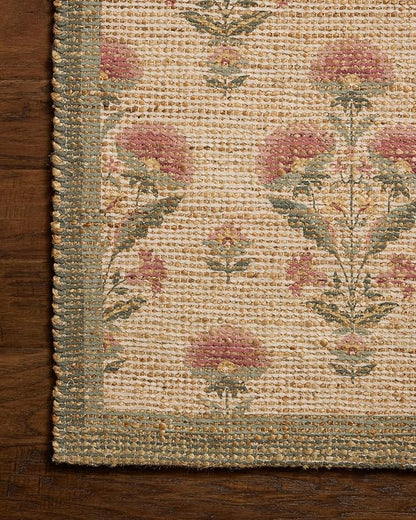 Loloi Chris Loves Julia Rue Collection RUE-01 Sage/Blush 7'-6" x 9'-6" Area Rug Jute Neutral Floral Living Room Bedroom Rug