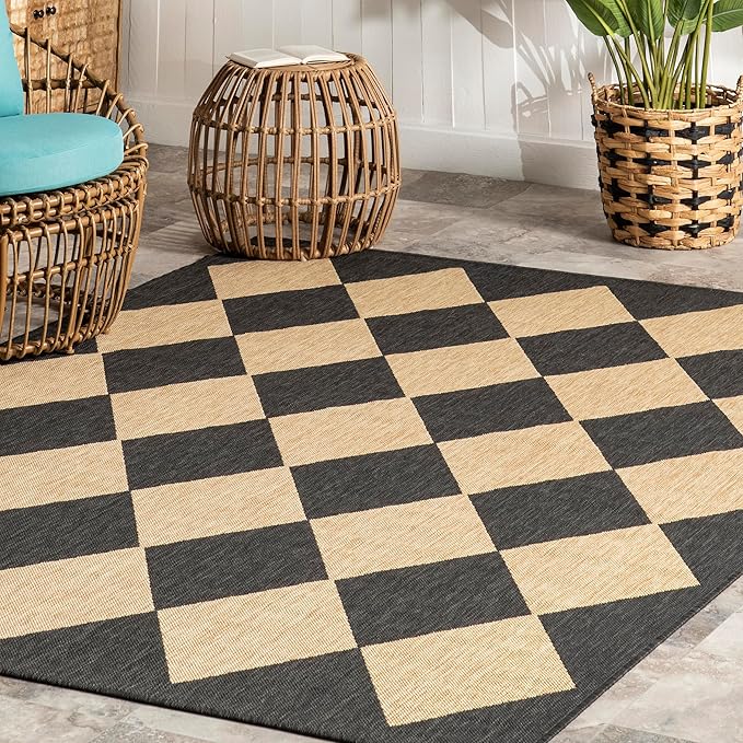nuLOOM 8' Round Outdoor Performance Area Rug, Stain Resistant, Weather Resistant, High Traffic, Patio, Balcony, Outside, Sabina Dark Grey