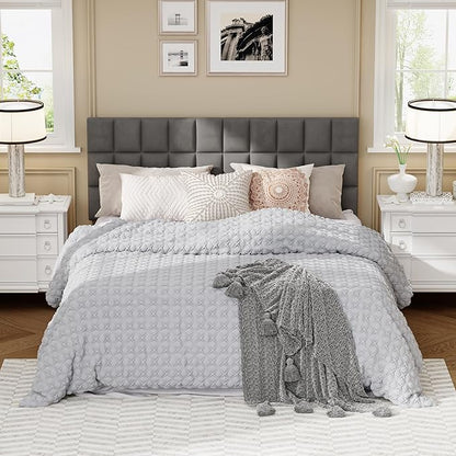 Andeworld Velvet Upholstered Tufted Queen Size Headboard,Wood Head Board with Metal Legs, Adjustable Height from 42” to 56”, Bed Headboard in Modern Design,Backboard for Bed, Dark Gray