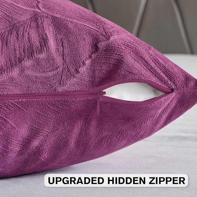 FUTEI Purple Velvet Throw Pillow Covers 12x20 Inch Set of 2,Soft Embossed Leaf-Relief Textured Lumbar Pillow Cases,Natural Home Decor for Couch Living Room