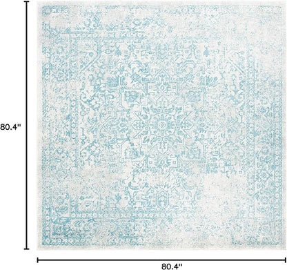 SAFAVIEH Evoke Collection Area Rug - 6'7" Square, Ivory & Aqua, Distressed Design, Non-Shedding & Easy to Clean, Ideal for Living Room, Bedroom, Dining Space (EVK256J)