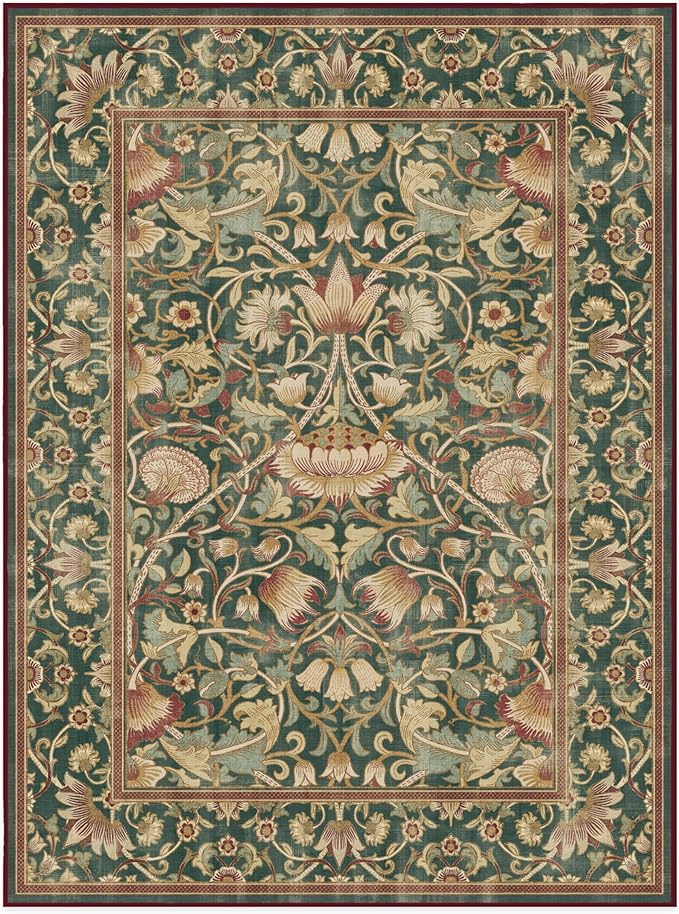RUGGABLE x Morris & Co Machine Washable Area Rug – Lodden Soft Evergreen & Gold 9x12, Stain-Resistant, Non-Slip – Large Rugs for Living Room, Bedroom, Hallway, Entryway & Office–with Cushioned Pad