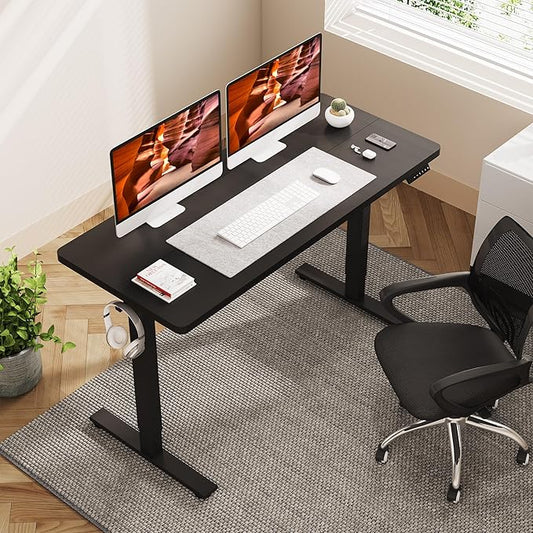 Adjustable Stand Up Desk with Memory Preset, 55 x 24 Inch Standing Desks Electric Desk for Home Office with Splice Board (Black)