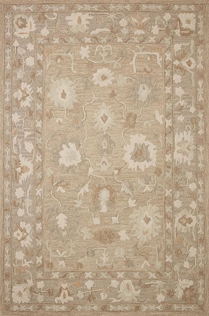 Loloi Chris Loves Julia Dorothea Collection DRT-02 Khaki/Dove 2'-6" x 7'-6" Runner Rug Wool Neutral Floral Living Room Bedroom Carpet