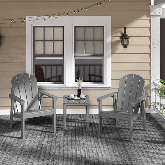 Adirondack Chair Set of 8, All Weather HDPE Fire Pit Chairs, Oversized Plastic Adirondack Chair for Outdoor, Balcony, Deck, Backyard, Patio, Garden, Poolside, Lawn Grey