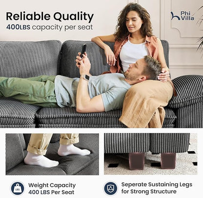 PHI VILLA Cloud Modular Couches Sets, 157.5" Sectional Sofa with Upholstered Deep Seat, 4-Seater Long Couches for Living Room Apartment, Corduroy Fabric, Grey