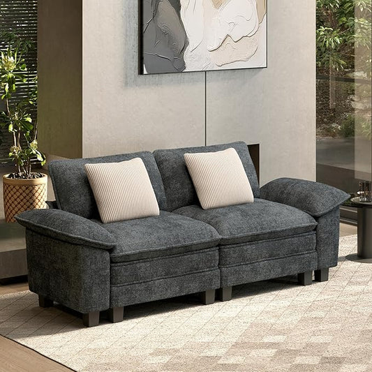HERA'S HOUSE 88" Modular Sectional Sofa, Loveseat Couches for Living Room, Comfy Cloud Couch 2-Seater Deep Seat Sofa with Throw Pillow, Chenille Blue